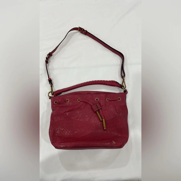 Vintage Elliott Lucca Red Cranberry Pebbled Leather Drawstring Bag with tassels - Picture 9 of 9